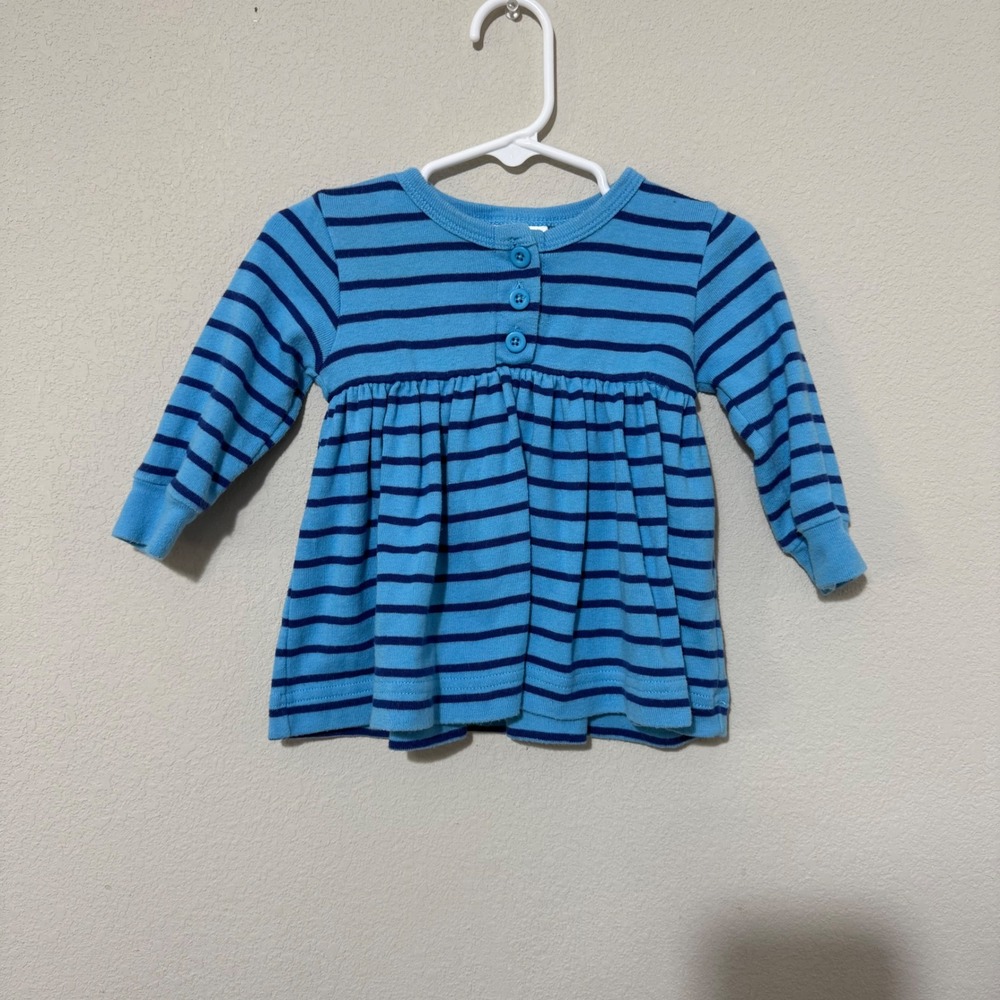 Hanna Andersson Striped Tunic Top Baby 60/3-6M Blue‎ Long Sleeve Cotton Henley